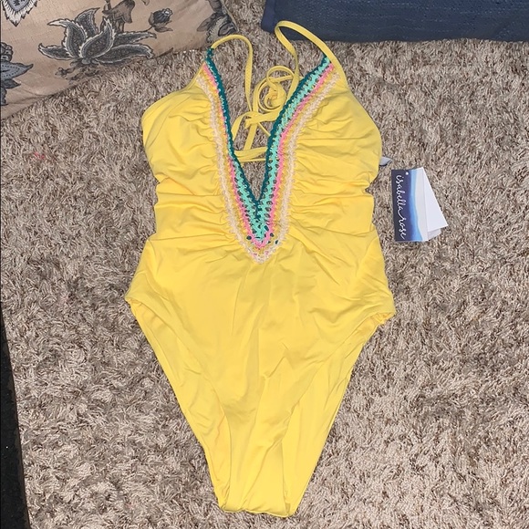 Isabella Rose Other - 🎉HP💝 NWT Yellow One-piece swimsuit w/ crochet